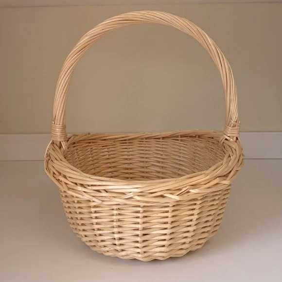 10” Round Woven Wicker Basket with Handle and Curved Thicker Rim - Picture 8 of 8